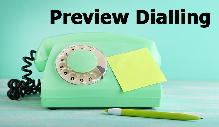 Green retro telephone with sticky note and pen with and words preview dialling