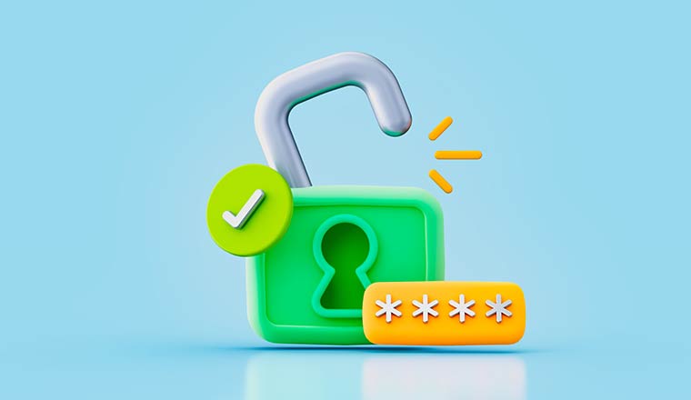 Illustration of a lock with a checkmark - unlocking concept