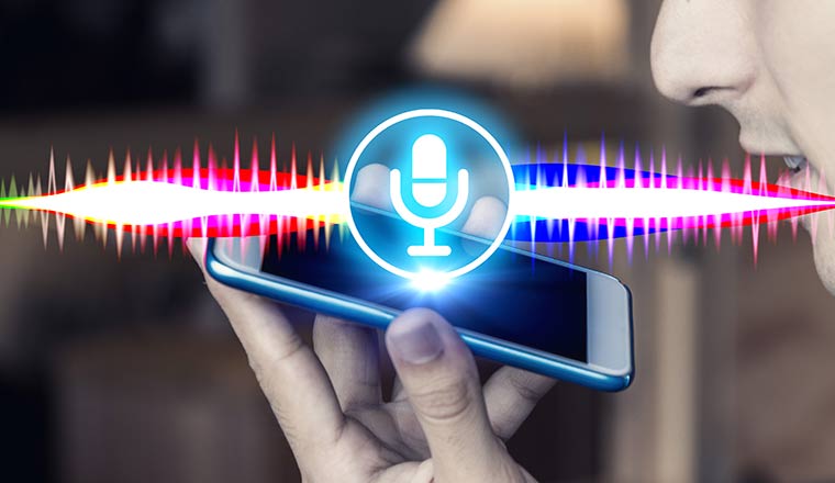Voice and speech recognition concept with microphone, sound wave and mobile