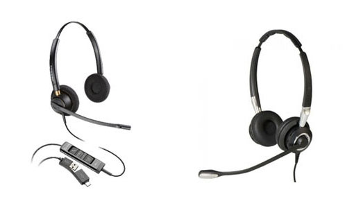 Binaural Headsets Poly HP Encore Pro 500 (left) - Jabra BIZ 2400 II Duo UNC Corded Headset (right)