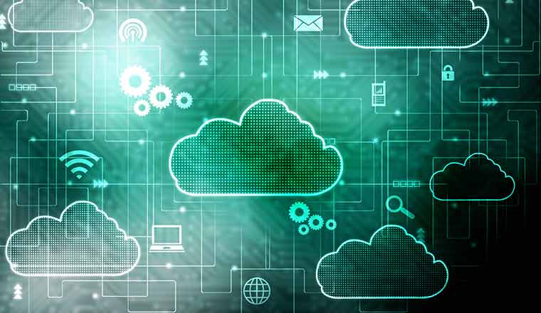 Cloud computing concept with cloud icons with network connections