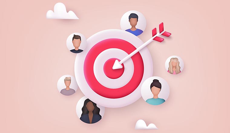 Target customer concept. With arrow target and people icons