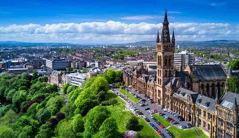 Aerial view of Glasgow, Scotland, UK.