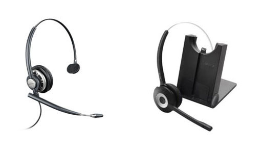 Monaural headsets Poly HP Encore Pro 700 (left) - Jabra Pro 930 Series (right)