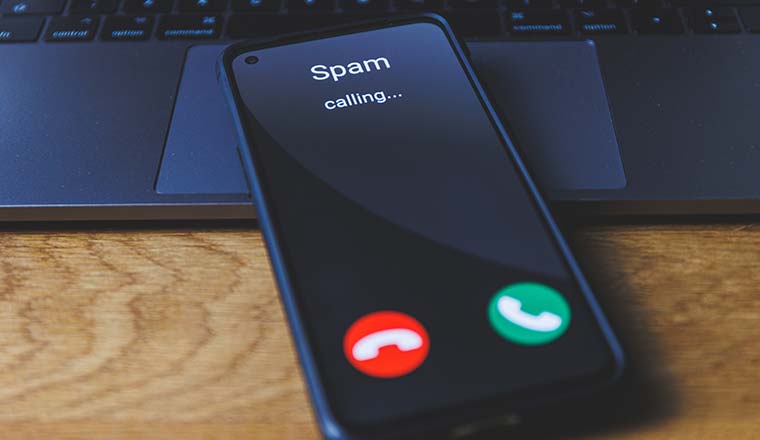 Spam call on phone. Spammer incoming call concept.