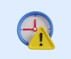 Time sensitive concept with a clock and warning icon
