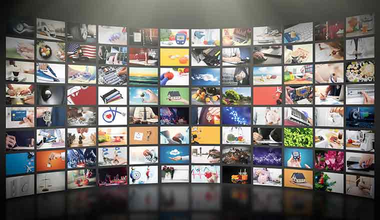 Digital collage wall of TV screens
