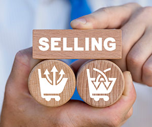 Concept of cross-selling or up-selling with icons on cubes