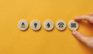 Utility icons on wooden circles