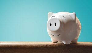 Banking concept with happy piggy bank