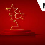 Award with stars on red background and podium