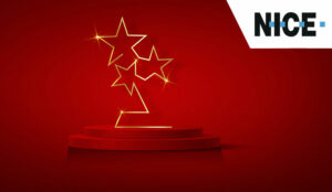 Award with stars on red background and podium