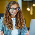 Call center agent with headset