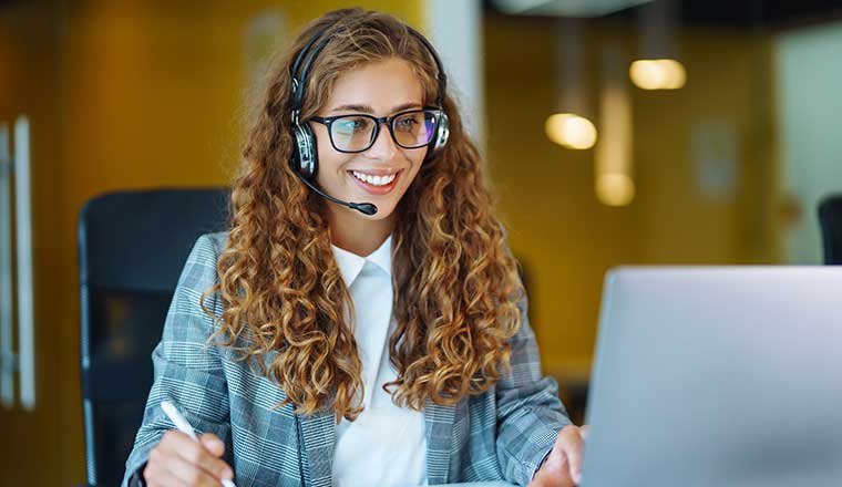 Call center agent with headset