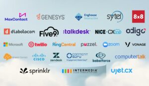 Cloud and podium with ccaas provider logos