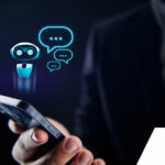 Chatbot holding conversation on phone - conversational ai concept