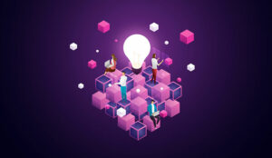 Cubes and lightbulb with people