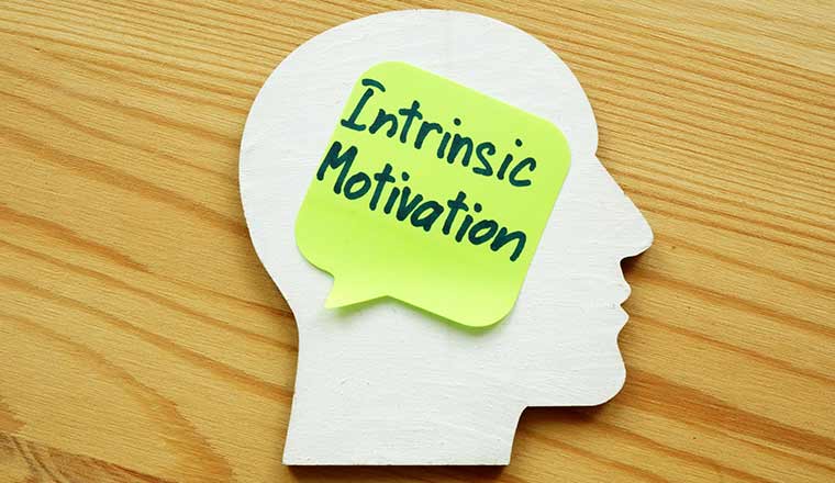 Intrinsic motivation written on a wooden head silhouette.