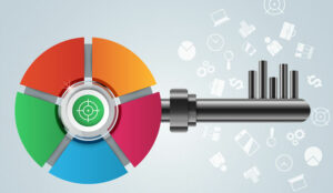 A key coming our of sections with business icons