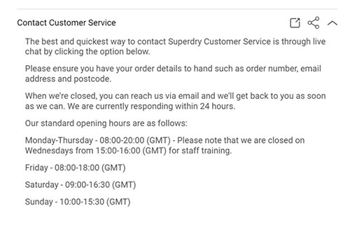Superdry contact hours