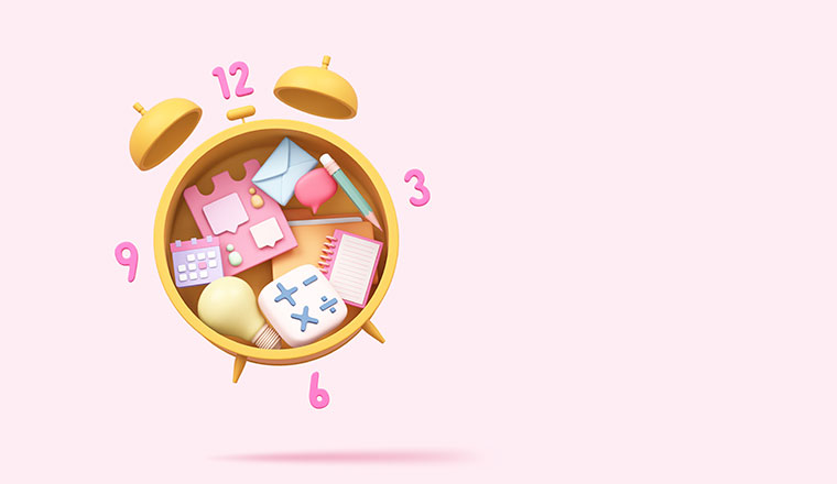 Clock filled with tasks - time management concept