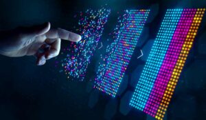 AI data sorting concept with coloured dots being organised