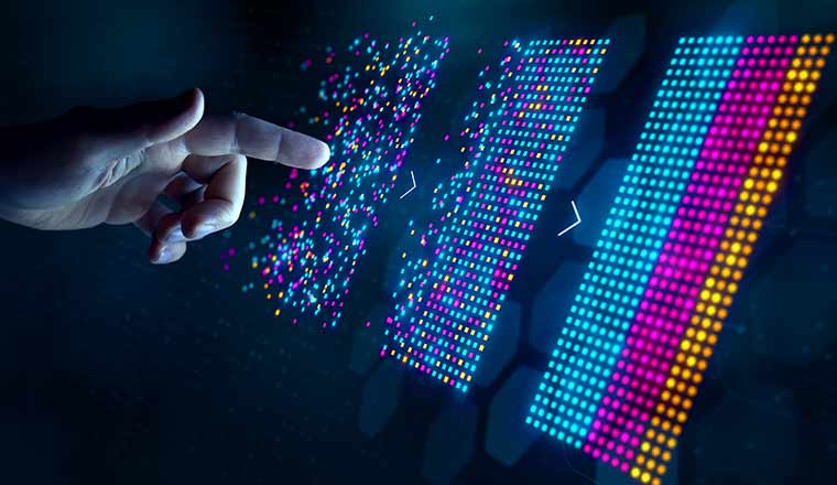 AI data sorting concept with coloured dots being organised