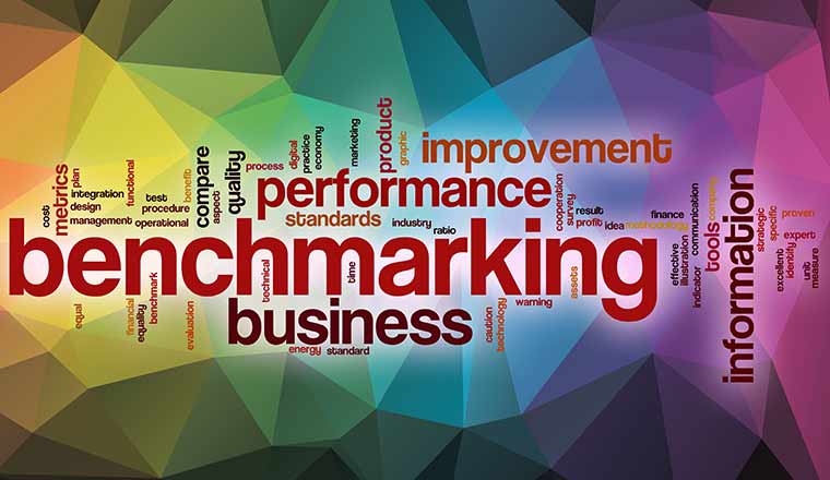 Benchmarking word cloud concept with abstract background