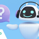 Artificial intelligence robot holding question mark in speech bubble.