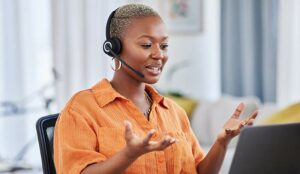 Customer service agent on headset