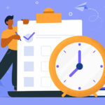 Time concept with clock and person with checklist