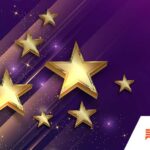 Award concept with gold stars on purple background