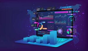 Performance monitoring concept with graphs and charts on laptop