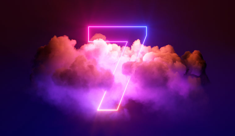 A number seven in neon