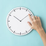 Time concept with hand adjusting clock
