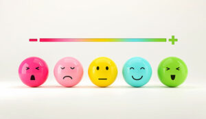 Customer choose emoji emoticons happy mood on emotions satisfaction meter