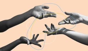 Hands reaching out - human touch in customer service concept