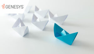 Leadership concept using blue paper ship among white