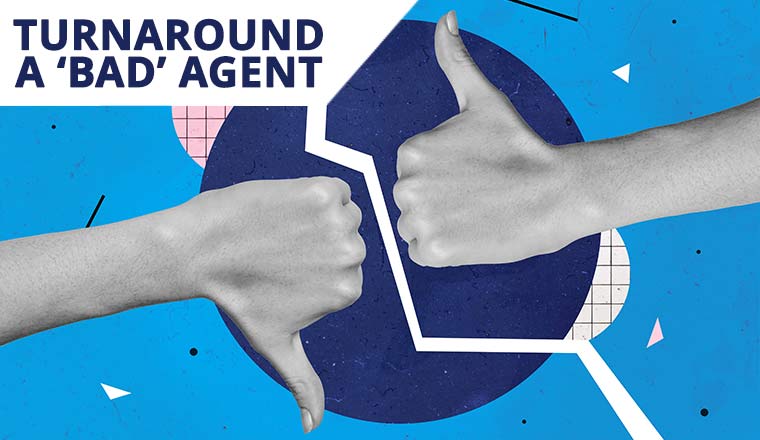 Thumbs down to thumbs up with words turnaround a bad agent