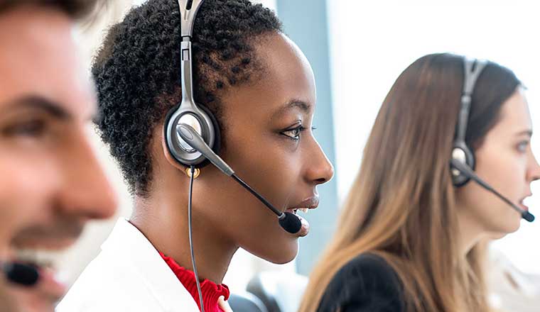 Call centre workers in office