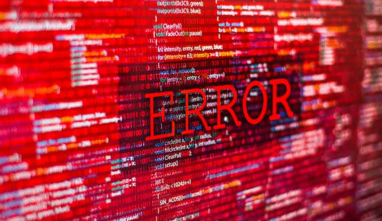 Tech failure concept with the word error no background of code