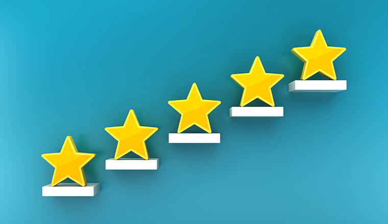 Steps to quality success with five steps with golden stars