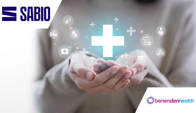A hand holding plus icon for healthcare