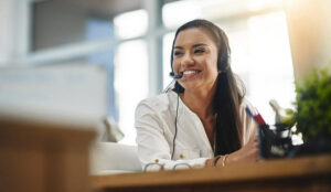 Call centre agent with headset