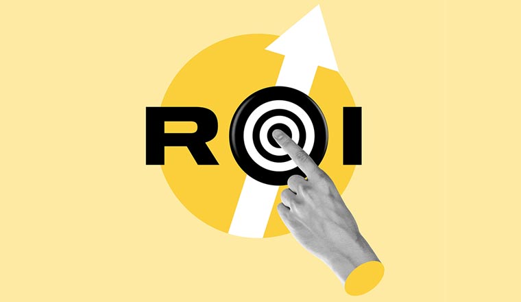 ROI Concept with words on yellow background