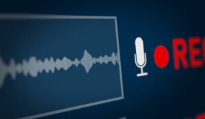 Audio wave with microphone and record symbol