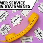 Yellow landline phone with speech bubbles - customer service closing statements
