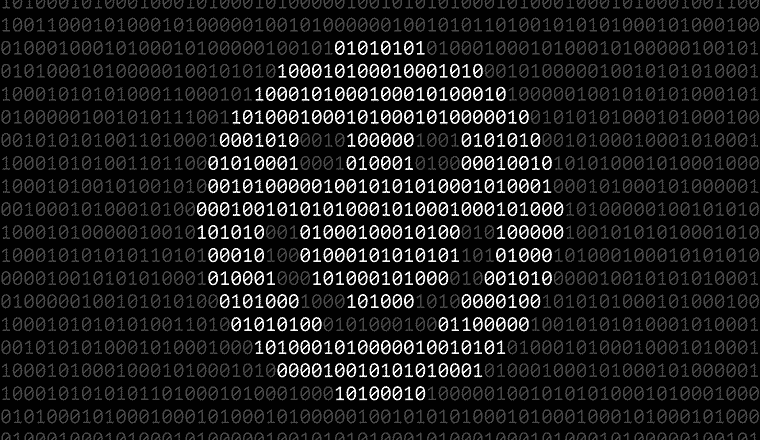 White happy smiling face icon made from binary symbols, over dark binary code. Ai CX concept