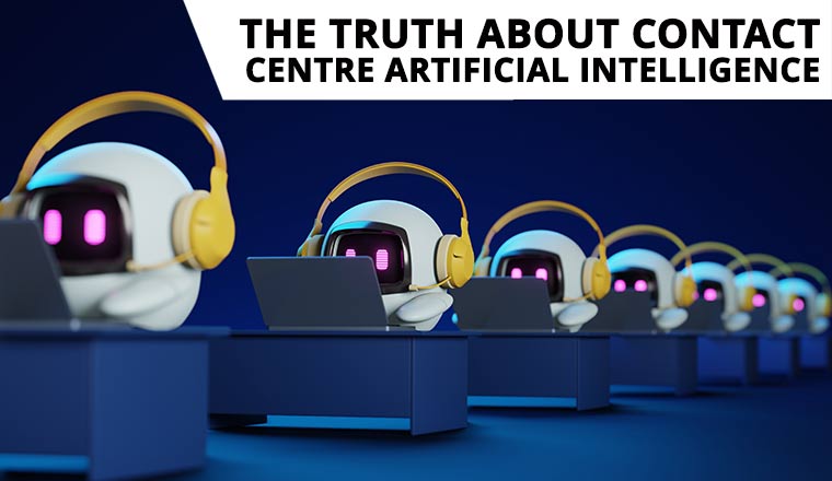 Row of robots working in a call centre