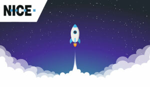 Product launch concept with rocket